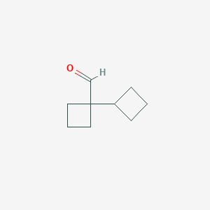 molecular formula C9H14O B13268766 1-Cyclobutylcyclobutane-1-carbaldehyde 