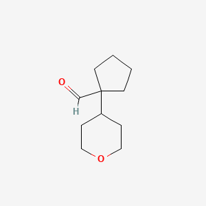 molecular formula C11H18O2 B13268771 1-(Oxan-4-yl)cyclopentane-1-carbaldehyde 