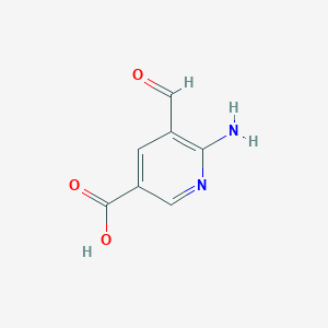 molecular formula C7H6N2O3 B13269067 6-Amino-5-formylnicotinic acid 