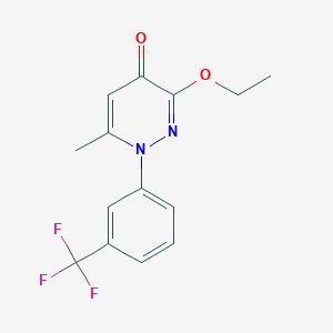 molecular formula C14H13F3N2O2 B132691 3-Ethoxy-6-methyl-1-(3-(trifluoromethyl)phenyl)-4(1H)-pyridazinone CAS No. 146824-77-3
