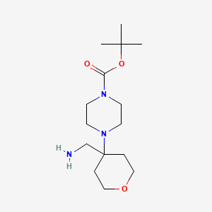 molecular formula C15H29N3O3 B13269456 tert-Butyl 4-[4-(aminomethyl)oxan-4-yl]piperazine-1-carboxylate 