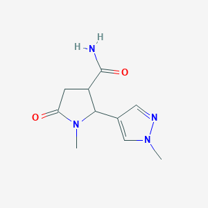 molecular formula C10H14N4O2 B13269655 1-Methyl-2-(1-methyl-1H-pyrazol-4-yl)-5-oxopyrrolidine-3-carboxamide 