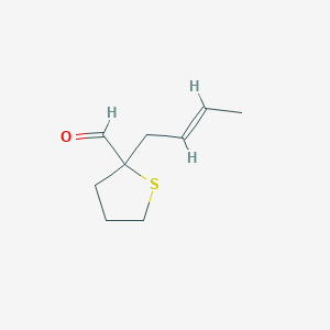 molecular formula C9H14OS B13269711 2-(But-2-en-1-yl)thiolane-2-carbaldehyde 