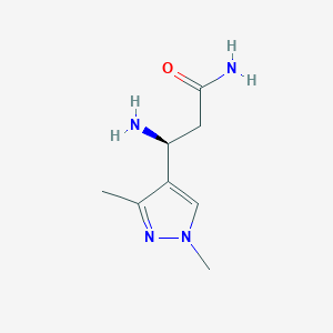 molecular formula C8H14N4O B13269747 (3S)-3-amino-3-(1,3-dimethyl-1H-pyrazol-4-yl)propanamide 