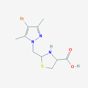 molecular formula C10H14BrN3O2S B1327043 2-[(4-bromo-3,5-dimethyl-1H-pyrazol-1-yl)methyl]-1,3-thiazolidine-4-carboxylic acid CAS No. 1218124-12-9