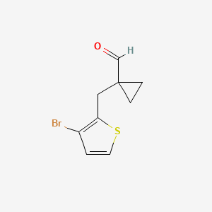 molecular formula C9H9BrOS B13270535 1-[(3-Bromothiophen-2-yl)methyl]cyclopropane-1-carbaldehyde 