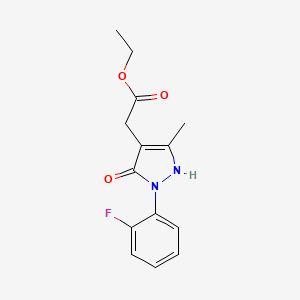 molecular formula C14H15FN2O3 B13270720 Ethyl 2-[2-(2-fluorophenyl)-5-methyl-3-oxo-2,3-dihydro-1H-pyrazol-4-yl]acetate 