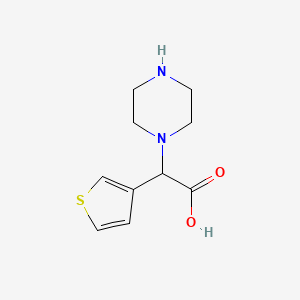 molecular formula C10H14N2O2S B13271059 2-(Piperazin-1-YL)-2-(thiophen-3-YL)acetic acid 