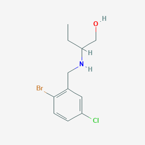 molecular formula C11H15BrClNO B13271119 2-{[(2-Bromo-5-chlorophenyl)methyl]amino}butan-1-ol 