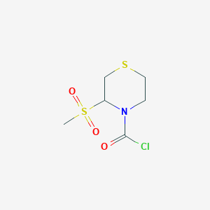 molecular formula C6H10ClNO3S2 B13271260 3-Methanesulfonylthiomorpholine-4-carbonyl chloride 