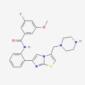 3-fluoro-5-methoxy-N-(2-(3-(piperazin-1-ylmethyl)imidazo[2,1-b]thiazol-6-yl)phenyl)benzamide