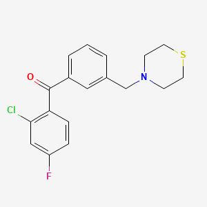 molecular formula C18H17ClFNOS B1327182 2-Chloro-4-fluoro-3'-thiomorpholinomethyl benzophenone CAS No. 898763-55-8