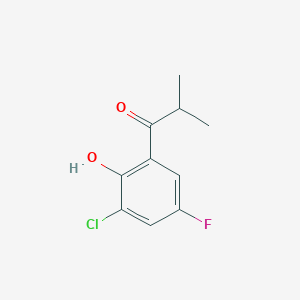 molecular formula C10H10ClFO2 B13271856 1-(3-Chloro-5-fluoro-2-hydroxyphenyl)-2-methylpropan-1-one 