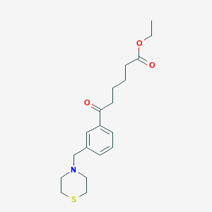 molecular formula C19H27NO3S B1327189 Ethyl 6-oxo-6-[3-(thiomorpholinomethyl)phenyl]hexanoate CAS No. 898788-22-2
