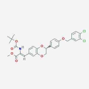 molecular formula C30H29Cl2NO7 B13272221 Methyl (r,z)-2-((tert-butoxycarbonyl)amino)-3-(2-(4-((3,4-dichlorobenzyl)oxy)phenyl)-2,3-dihydrobenzo[b][1,4]dioxin-6-yl)acrylate 