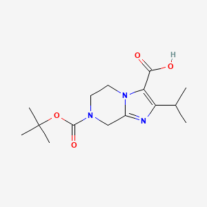 molecular formula C15H23N3O4 B13272496 7-[(tert-Butoxy)carbonyl]-2-(propan-2-yl)-5H,6H,7H,8H-imidazo[1,2-a]pyrazine-3-carboxylic acid 