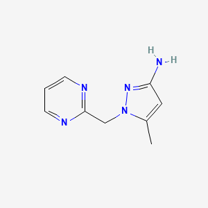 molecular formula C9H11N5 B13272573 5-Methyl-1-[(pyrimidin-2-yl)methyl]-1H-pyrazol-3-amine 