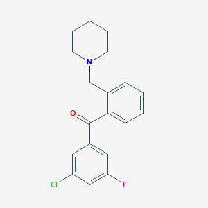 molecular formula C19H19ClFNO B1327267 3'-Chloro-5'-fluoro-2-piperidinomethyl benzophenone CAS No. 898773-61-0
