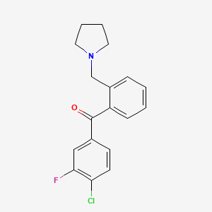 molecular formula C18H17ClFNO B1327288 4'-Chloro-3'-fluoro-2-pyrrolidinomethyl benzophenone CAS No. 898774-71-5