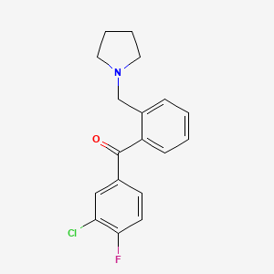 molecular formula C18H17ClFNO B1327289 3'-Chloro-4'-fluoro-2-pyrrolidinomethyl benzophenone CAS No. 898774-73-7