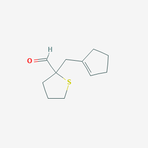 molecular formula C11H16OS B13272920 2-(Cyclopent-1-en-1-ylmethyl)thiolane-2-carbaldehyde 