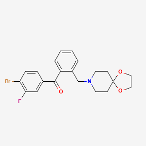 molecular formula C21H21BrFNO3 B1327320 4-Bromo-2'-[8-(1,4-dioxa-8-azaspiro[4.5]decyl)methyl]-3-fluorobenzophenone CAS No. 898756-17-7