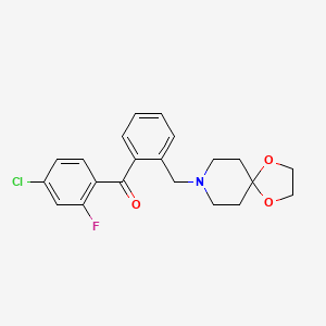 molecular formula C21H21ClFNO3 B1327327 4-氯-2'-[8-(1,4-二氧杂-8-氮杂螺[4.5]癸基)甲基]-2-氟苯基酮 CAS No. 898756-45-1