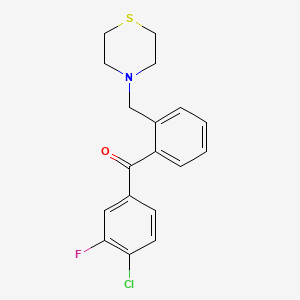 molecular formula C18H17ClFNOS B1327338 4-chloro-3-fluoro-2'-thiomorpholinomethyl benzophenone CAS No. 898781-96-9