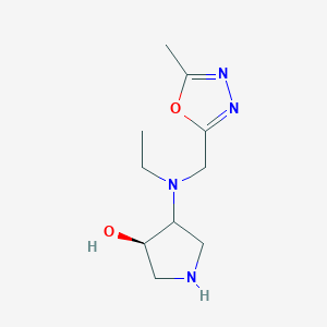 molecular formula C10H18N4O2 B13273438 (3R)-4-{ethyl[(5-methyl-1,3,4-oxadiazol-2-yl)methyl]amino}pyrrolidin-3-ol 
