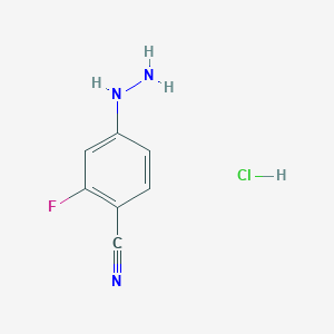 molecular formula C7H7ClFN3 B13274870 2-Fluoro-4-hydrazinylbenzonitrile hydrochloride 