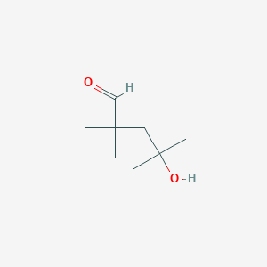 molecular formula C9H16O2 B13274987 1-(2-Hydroxy-2-methylpropyl)cyclobutane-1-carbaldehyde 