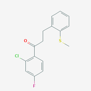molecular formula C16H14ClFOS B1327553 2'-Chloro-4'-fluoro-3-(2-thiomethylphenyl)propiophenone CAS No. 898780-34-2