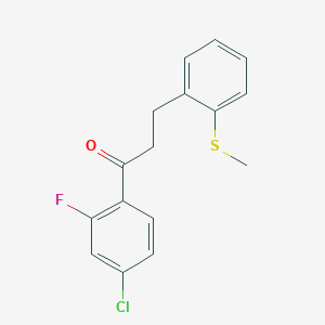 molecular formula C16H14ClFOS B1327555 4'-Chloro-2'-fluoro-3-(2-thiomethylphenyl)propiophenone CAS No. 898780-40-0