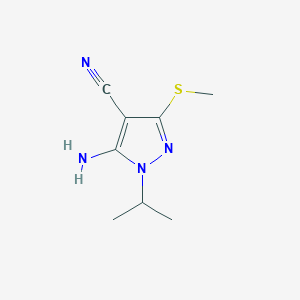 molecular formula C8H12N4S B13276484 5-Amino-3-(methylsulfanyl)-1-(propan-2-YL)-1H-pyrazole-4-carbonitrile 