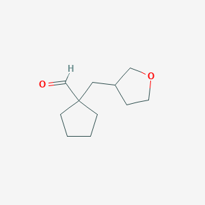 molecular formula C11H18O2 B13276643 1-(Oxolan-3-ylmethyl)cyclopentane-1-carbaldehyde 