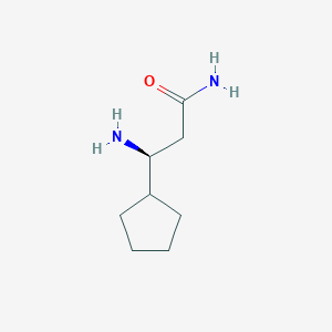 molecular formula C8H16N2O B13276714 (3S)-3-Amino-3-cyclopentylpropanamide 