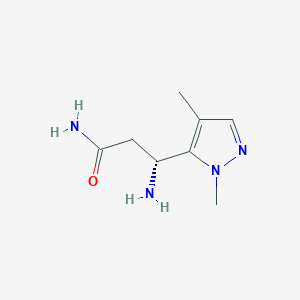 molecular formula C8H14N4O B13276963 (3R)-3-Amino-3-(1,4-dimethyl-1H-pyrazol-5-yl)propanamide 