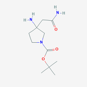 molecular formula C11H21N3O3 B13276978 tert-Butyl 3-amino-3-(carbamoylmethyl)pyrrolidine-1-carboxylate 