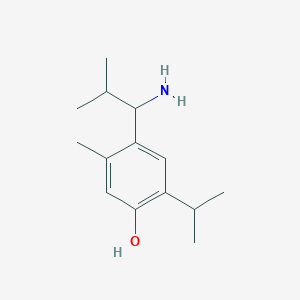 molecular formula C14H23NO B13277131 4-(1-Amino-2-methylpropyl)-5-methyl-2-(propan-2-yl)phenol 