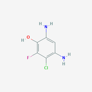 molecular formula C6H6ClFN2O B13277191 4,6-Diamino-3-chloro-2-fluorophenol 