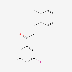molecular formula C17H16ClFO B1327732 3'-氯-3-(2,6-二甲基苯基)-5'-氟丙酮 CAS No. 898755-14-1