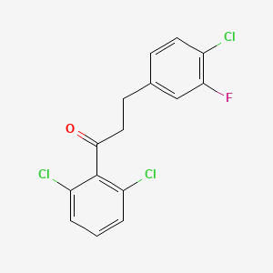 molecular formula C15H10Cl3FO B1327767 3-(4-Chloro-3-fluorophenyl)-2',6'-dichloropropiophenone CAS No. 898781-40-3
