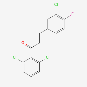 molecular formula C15H10Cl3FO B1327768 3-(3-Chloro-4-fluorophenyl)-2',6'-dichloropropiophenone CAS No. 898781-43-6