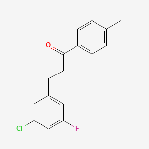 molecular formula C16H14ClFO B1327775 3-(3-Chloro-5-fluorophenyl)-4'-methylpropiophenone CAS No. 898750-10-2