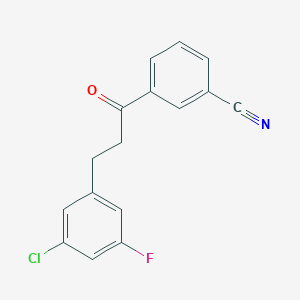molecular formula C16H11ClFNO B1327780 3-(3-Chloro-5-fluorophenyl)-3'-cyanopropiophenone CAS No. 898750-25-9