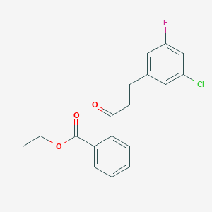 molecular formula C18H16ClFO3 B1327782 2'-羧乙氧基-3-(3-氯-5-氟苯基)丙基苯酮 CAS No. 898750-31-7