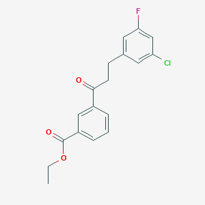 molecular formula C18H16ClFO3 B1327783 3'-甲氧羰基-3-(3-氯-5-氟苯基)丙酰苯酮 CAS No. 898750-34-0