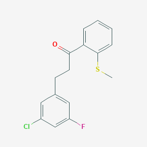 molecular formula C16H14ClFOS B1327785 3-(3-Chloro-5-fluorophenyl)-2'-thiomethylpropiophenone CAS No. 898750-40-8