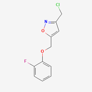 molecular formula C11H9ClFNO2 B13278239 3-(Chloromethyl)-5-(2-fluorophenoxymethyl)-1,2-oxazole 