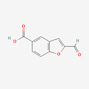 molecular formula C10H6O4 B13278506 2-Formyl-1-benzofuran-5-carboxylic acid 